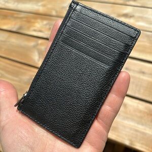 Coach Zip card case black leather pebblegrain wallet